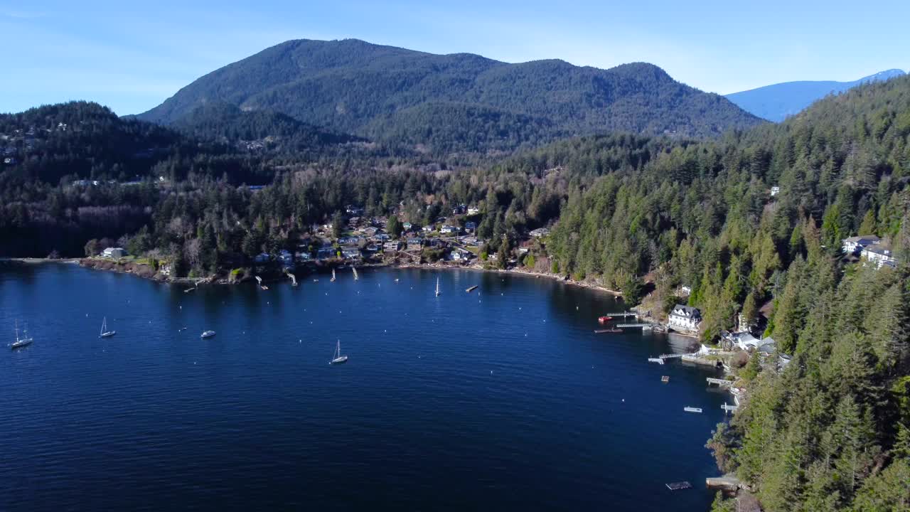 Aerial Orbiting Shot of a Beautiful Bay in Bowen Island, Canada