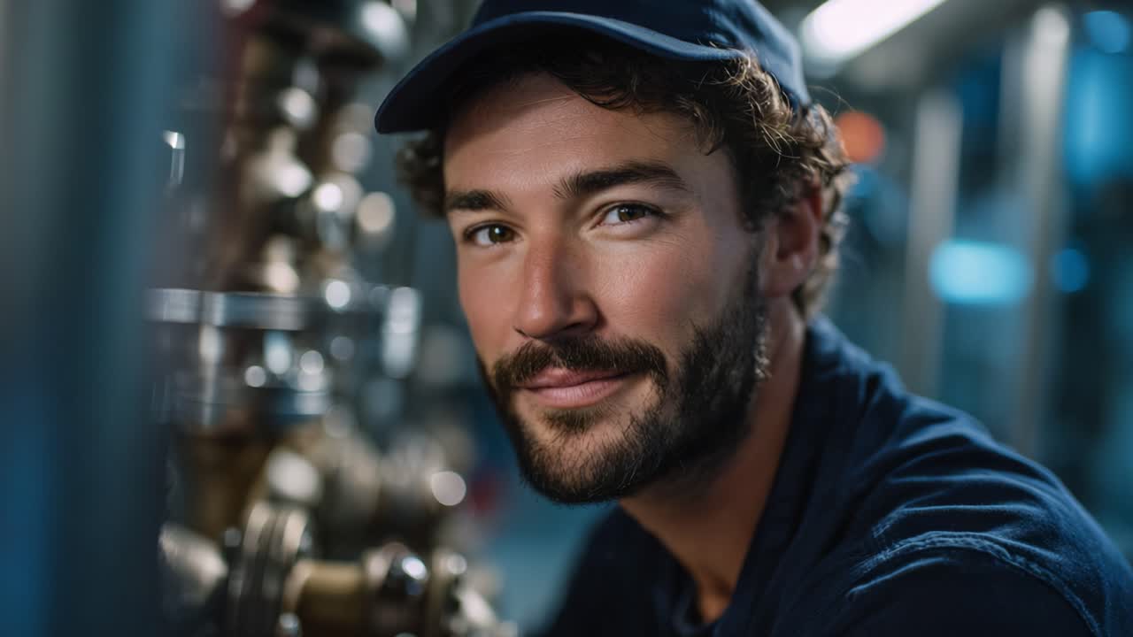 Engaged technician optimizing equipment, showcasing dedicated craftsmanship and skilled expertise in a professional mechanical environment filled with industrial machinery