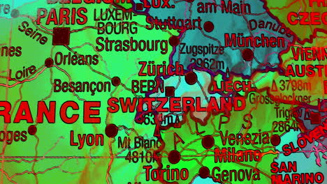 close-up of a map of central europe