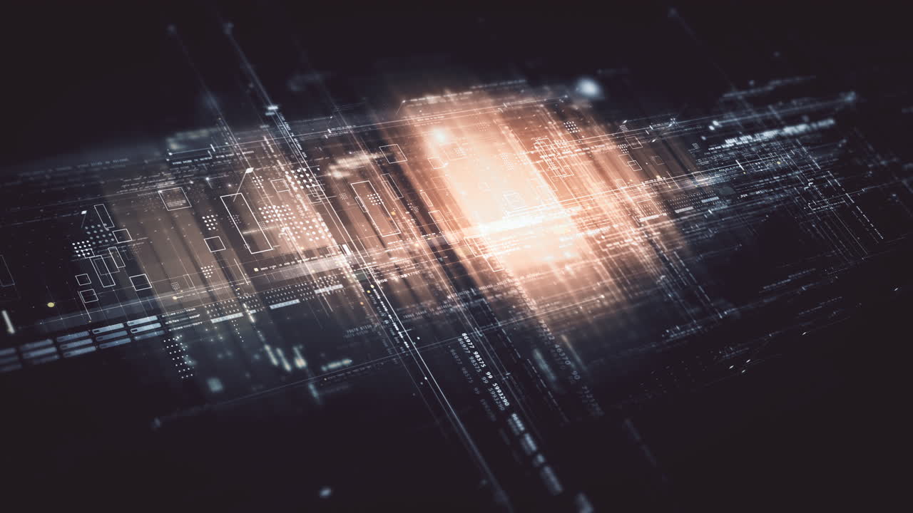 Futuristic screen display matrix, hi-tech digital data telemetry with encrypted numbers, display dynamic background for computer desktop screen display format