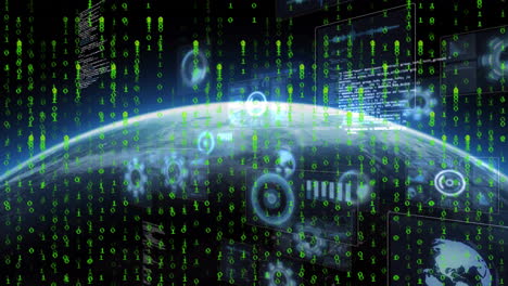 animation of data processing over globe on black background