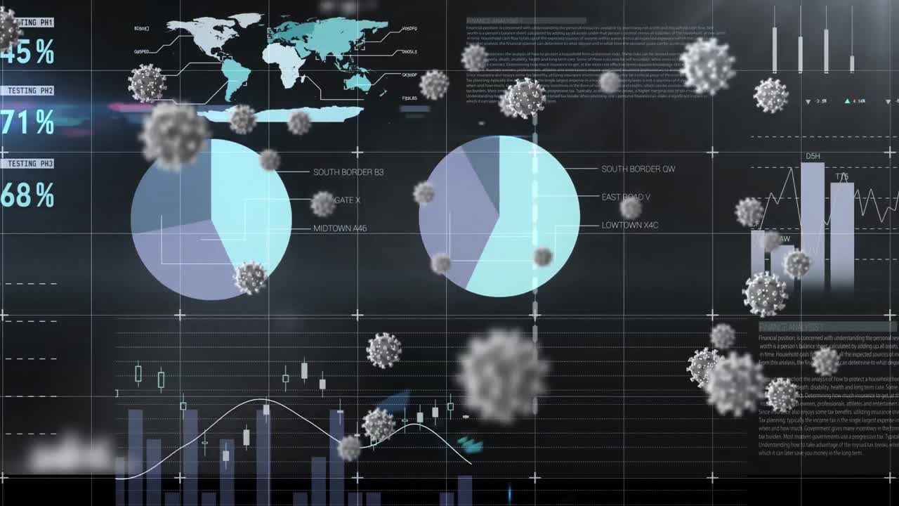 animación de las células del virus sobre la pantalla con datos científicos