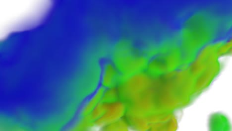 estallido de color iridescente multicolor colorido polvo de humo explosión partículas de tinta fluida movimiento lento alfa mate aislado en blanco
