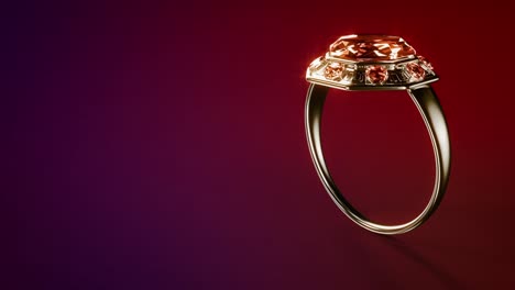 goldish wedding ring with red ruby rotate- background, fictive - loop video