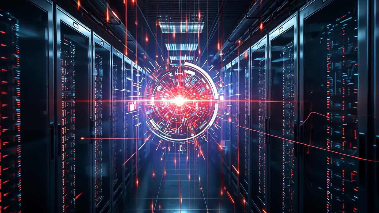 Data Center Server Room with Futuristic Technology