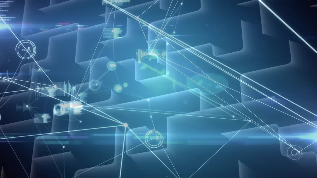 Animation of net of connections with floating data and information