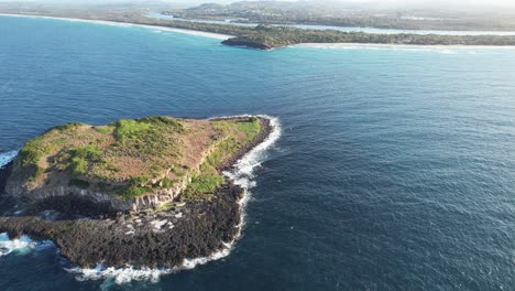 Cook-Island---Fingal----Tasman-Sea---New-South-Wales--NSW---Australia---Slow-Pan-Up-Aerial-Shot
