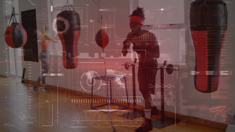 animación del procesamiento de datos sobre el boxeo masculino en el gimnasio