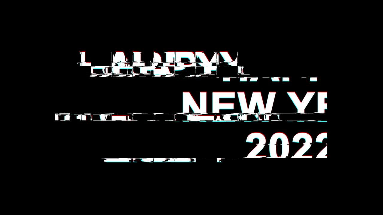 feliz año nuevo 2022 efecto glitch texto distorsión de televisión digital animación de bucle 4k