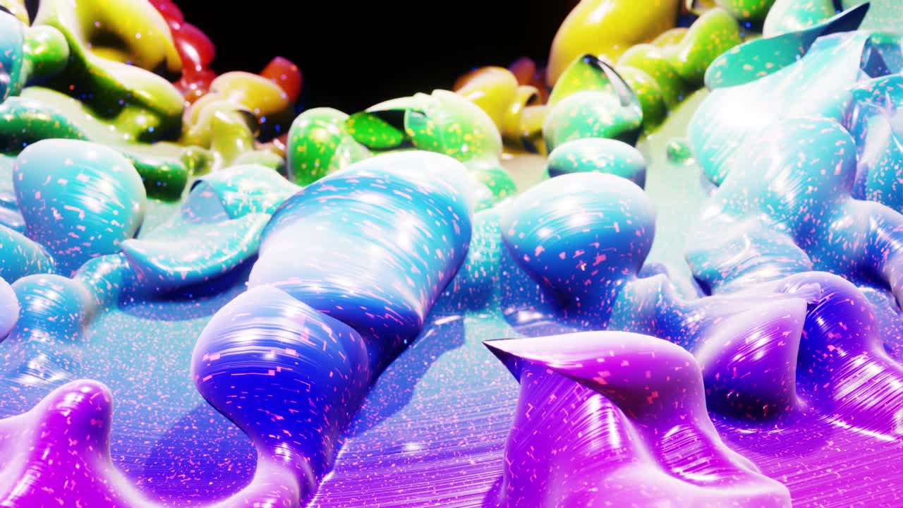 4k에서 액체 그라디언트 무지개 색의 부드러운 추상 애니메이션, 추상적인 루프 축제 배경으로 밝은 반이는 페인트 표면, 물방울처럼 표면에 3d 스플래시와 함께 점성 액체에 반이는.