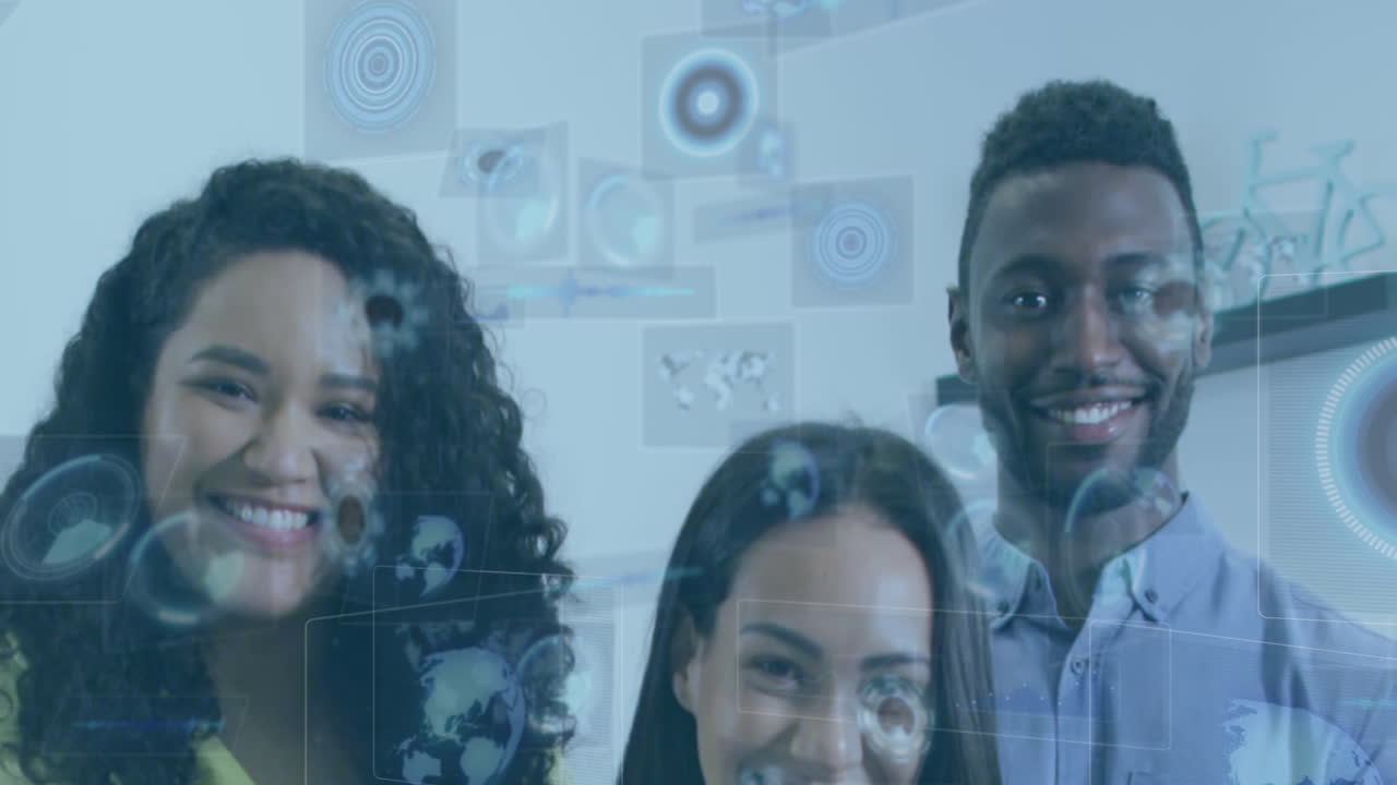 Animation of financial data processing over diverse business people