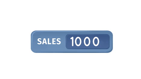 animación de números cambiantes y texto de ventas en banner azul sobre fondo blanco
