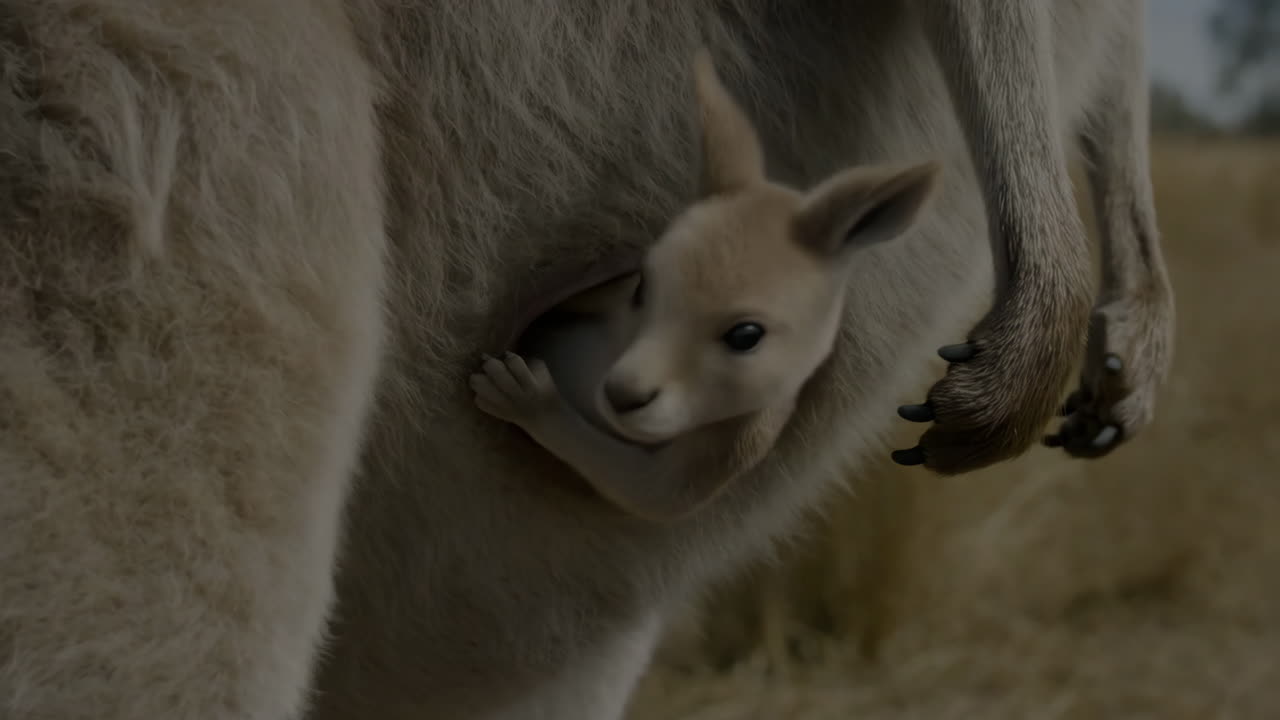 Close-up of a Baby Kangaroo (Joey) in its Mother's Pouch