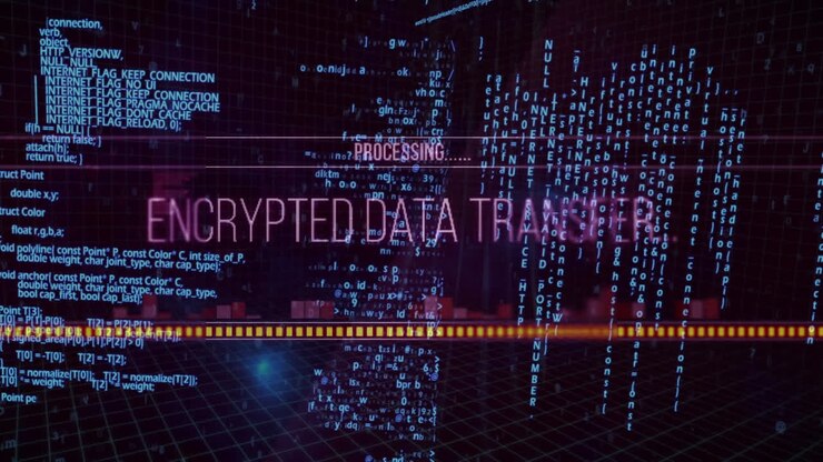 Animation of data processing on black background