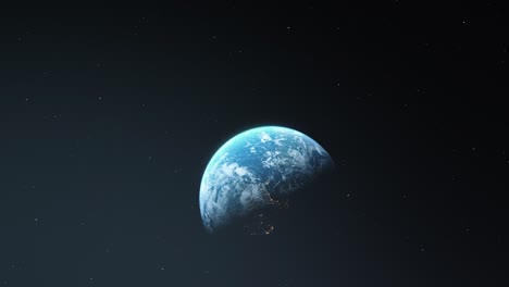 Verkleinern-Sie-Die-3D-Animation-Des-Planeten-Erde,-Die-Sich-Hinter-Interstellarem-Licht-Dreht