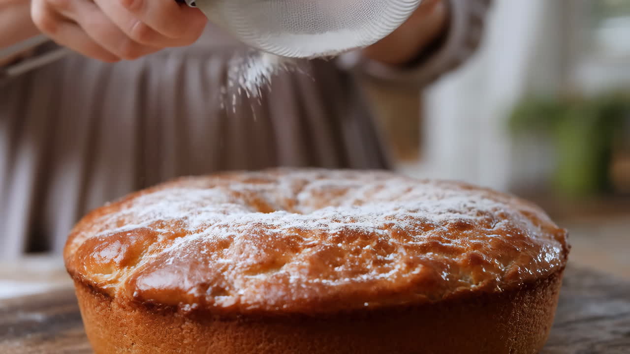 Sifting Powdered Sugar on a Freshly Baked Cake
