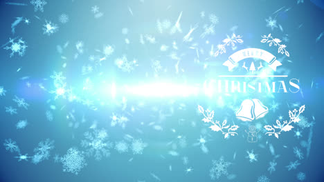 animation of christmas greetings and snow falling over blue background