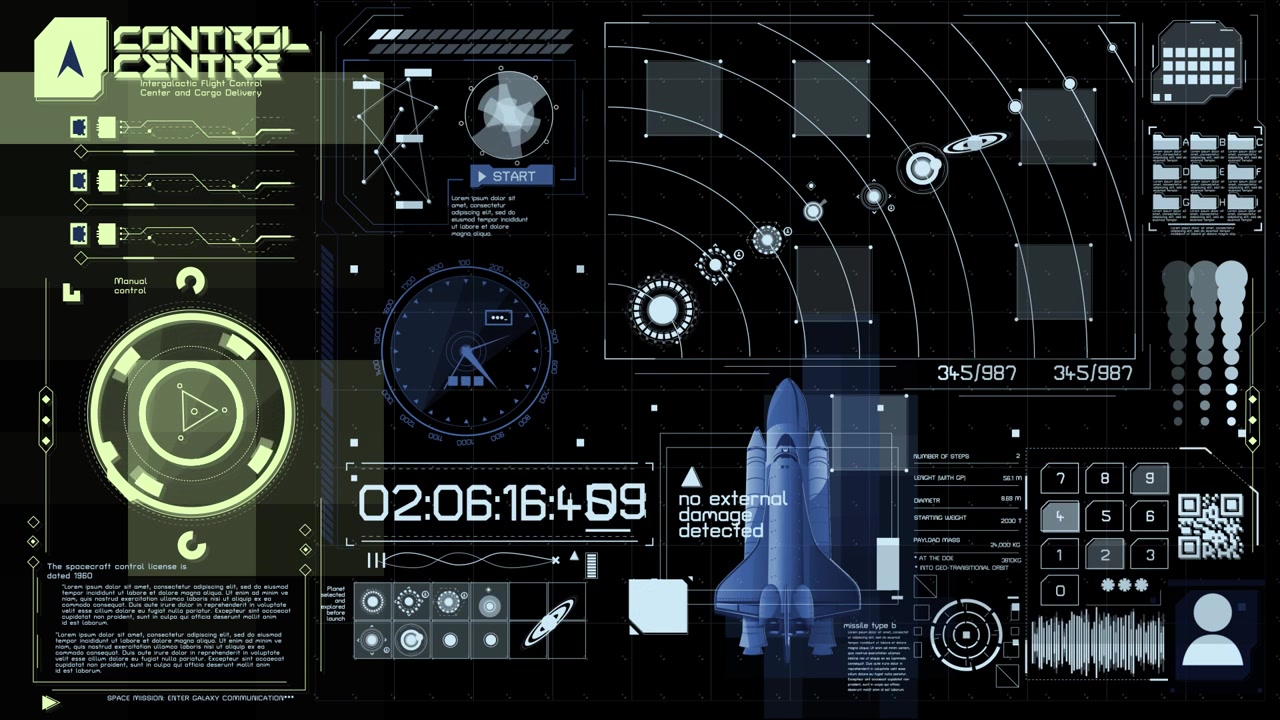 Futuristic HUD Displaying Intergalactic Flight Control and Cargo Delivery Data