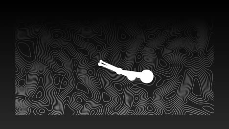 animation of energetic structure moving over gently shifting white topographical chart, on black