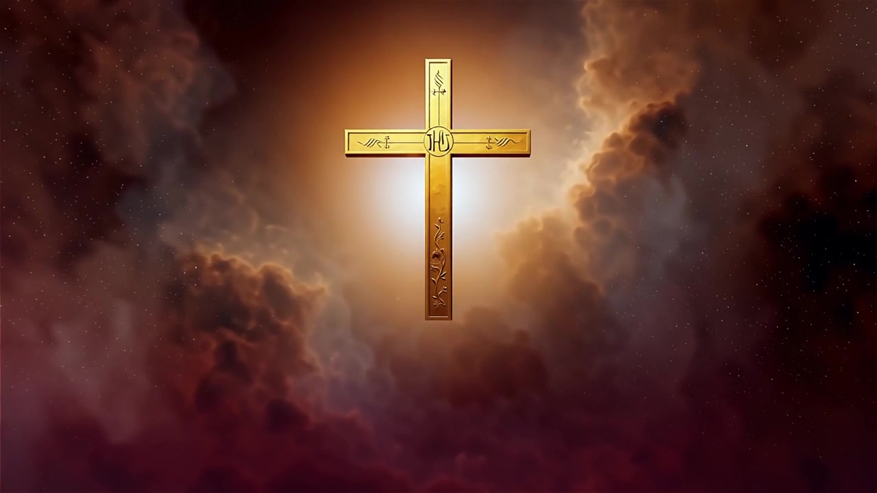 Croce Cristiana Luce Celestiale Sfondo per il Culto.