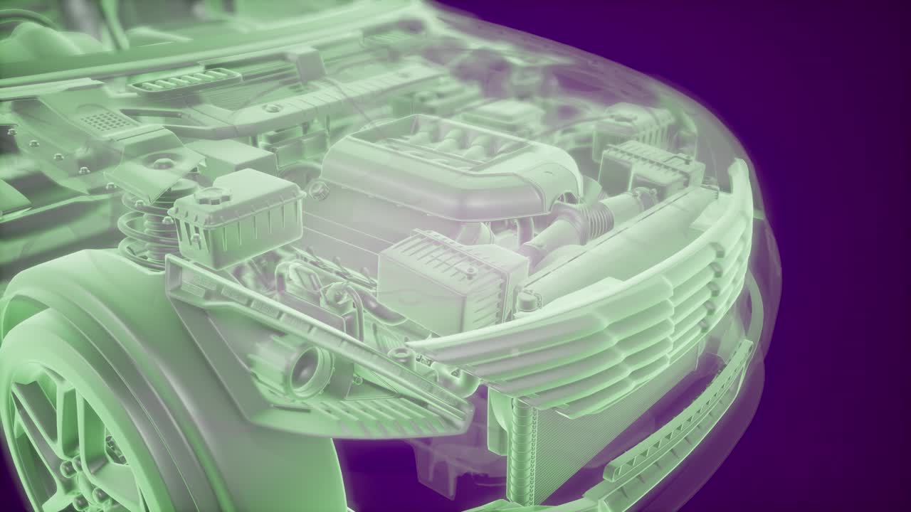 3d 와이어프레임 자동차 모델의 홀로그래픽 애니메이션