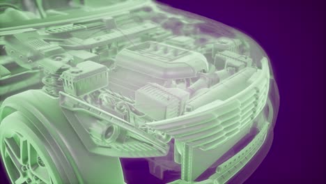 animación holográfica de un modelo de coche de wireframe en 3d