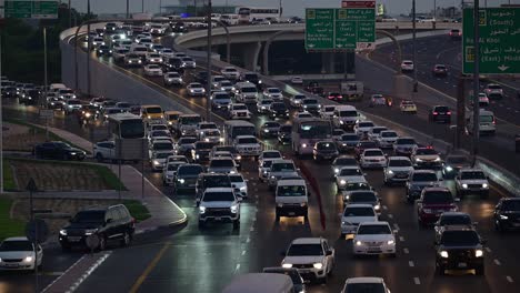 Heavy Traffic on Dubai Highway at Dusk