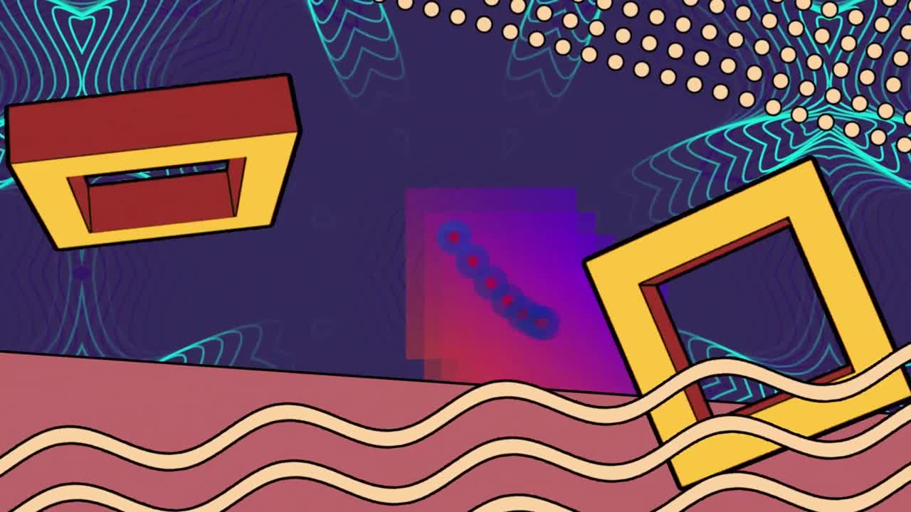 다채로운 배경에 레트로 패턴과 모양의 애니메이션