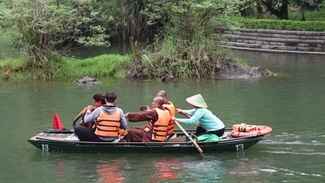 tourists paddling calmly on a serene river