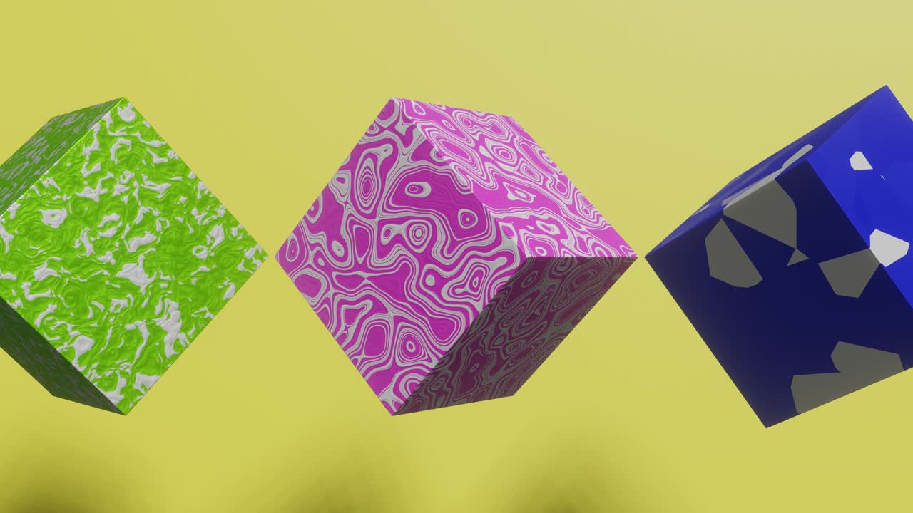 녹색 배경에서 움직이는 다채로운 상자, 현대적 추상적인 원활한 루프 3d 애니메이션