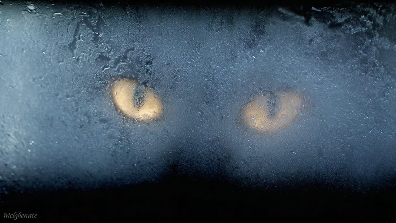 Icy windshield on a car slowly melting from the heat of the headlamps during a cold winter day. The ice crystals form an abstract texture on the glass as they thaw from the bright light
