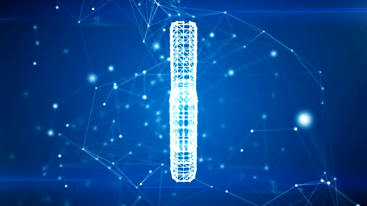 라인과 점에서 네트워크 클라우드에 나타나는 아이콘, 입자로 형성되는 기호, 루프 3d 애니메이션, 100에서 500 프레임의 루프, 비즈니스 및 기술 개념