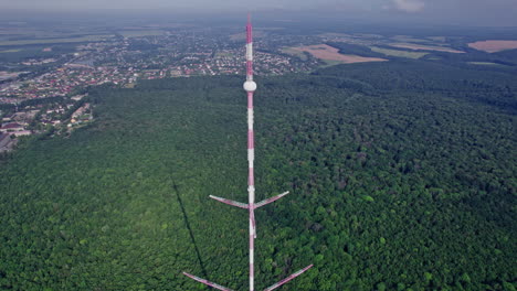 aerial view antenna tower near the town