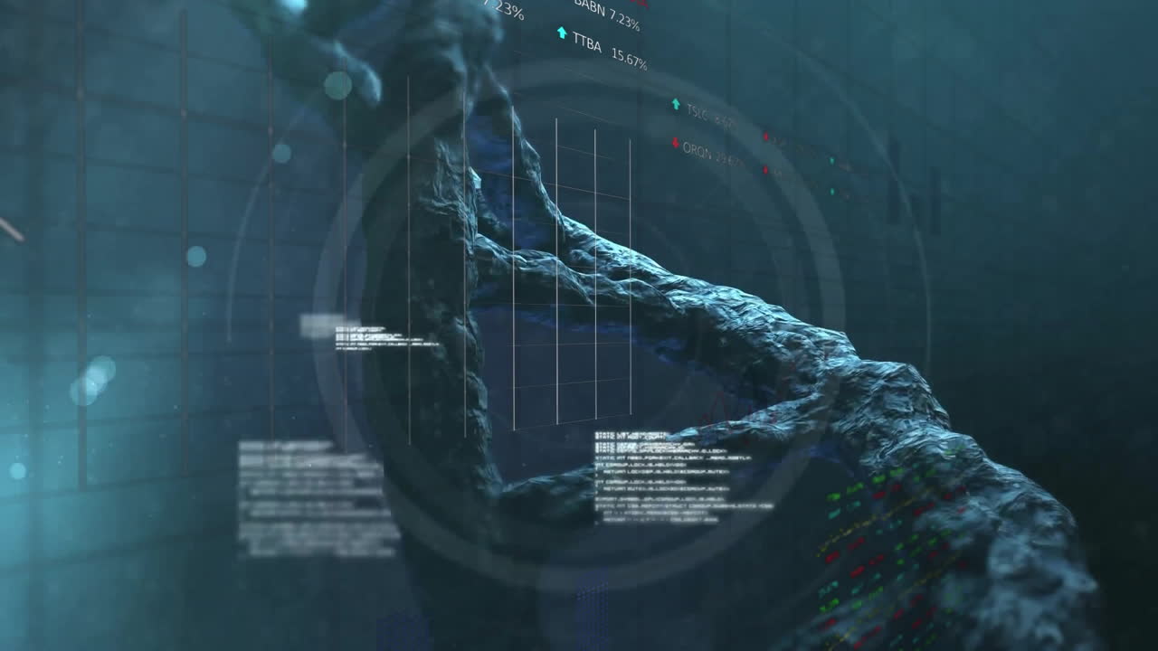 Animation of dna strand and stock market over data processing