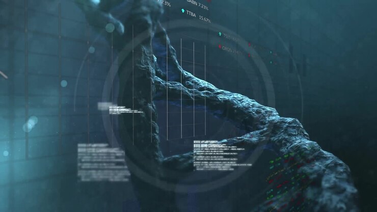 Animation of dna strand and stock market over data processing