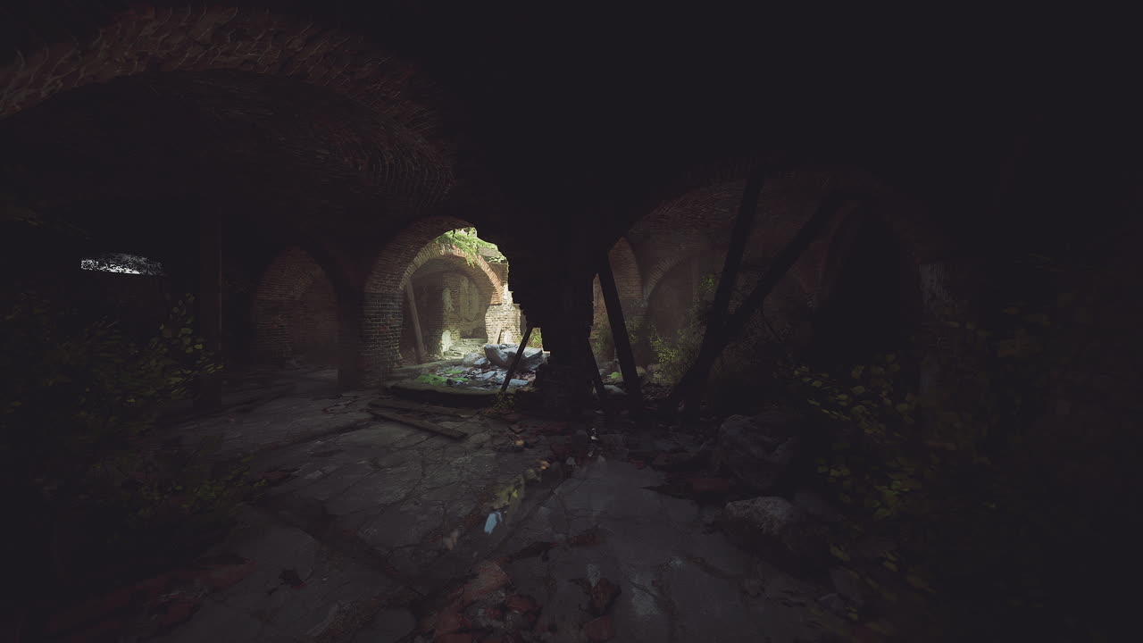 Light streaming through a forgotten archway in an abandoned structure