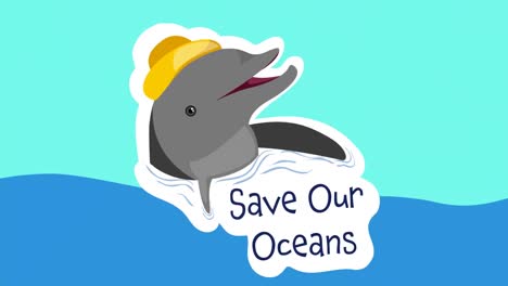 Animation-of-dolphin-with-save-our-oceans-in-sea