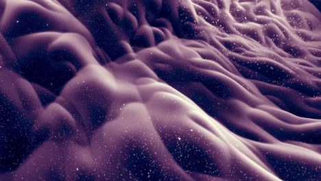 abstract golven van zacht zwart mat materiaal met lichte binnenglans en glitter op het morphing oppervlak. abstract geometrisch oppervlak zoals landschap of terrein, extrudeer of verplaatsen 3d ruis. loop 4k