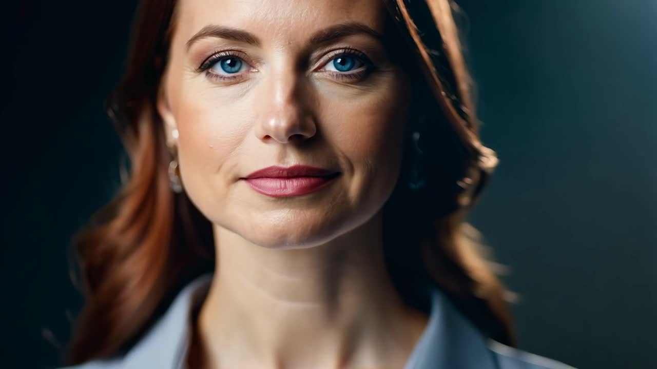 retrato de una mujer hermosa con cabello rojo y ojos azules