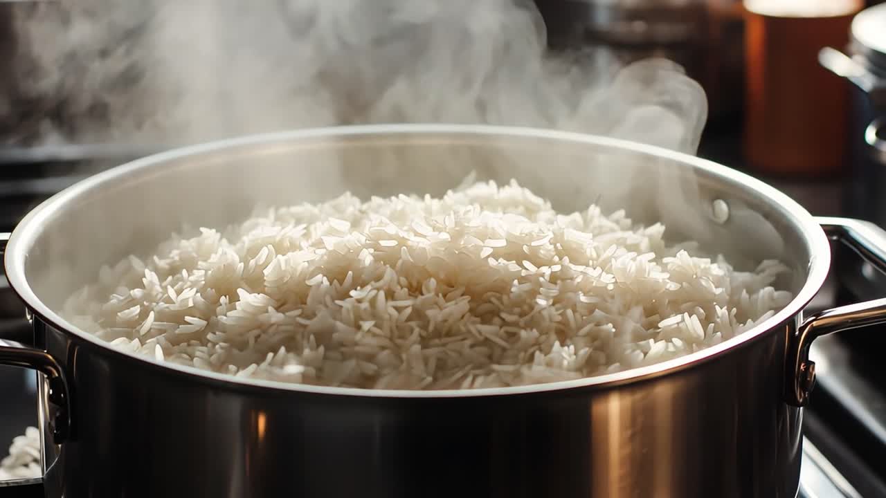 Steaming Cooked Rice in a Pot