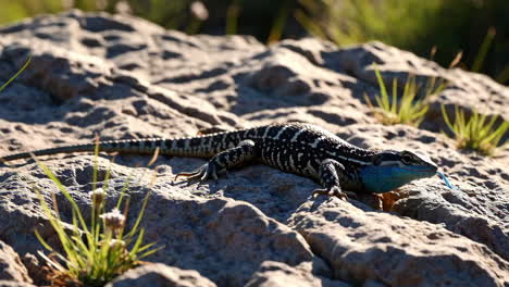 blue-throated lizard on rocks