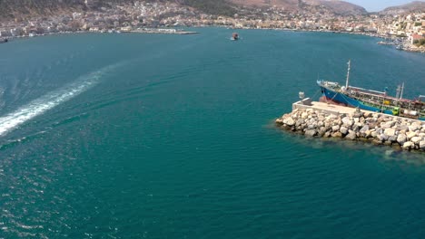 aerial view of a port in a greek island town