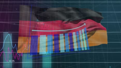 Animation-Der-Datenverarbeitung-über-Wehender-Deutschland-Flagge-Vor-Violettem-Hintergrund