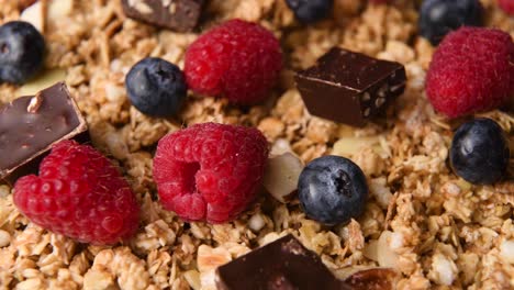 close up detailed shot of a granola breakfast with fruit