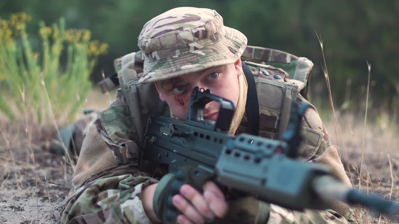 Injured Soldier in Combat Position