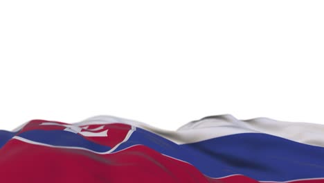 slovakia fabric flag waving on the wind loop. slovak embroidery stitched cloth banner swaying on the breeze. half-filled white background. place for text. 20 seconds loop.