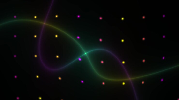 Abstract Motion Background with Glowing Neon Dots and Wavy Light Lines