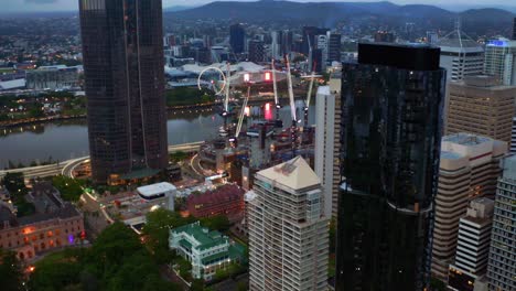 aerial view of brisbane city cbd with queen's wharf construction site in early morning, qld australia