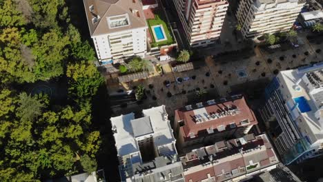 Drone-shot-of-the-walk-lane-or-town-square-in-Marbella