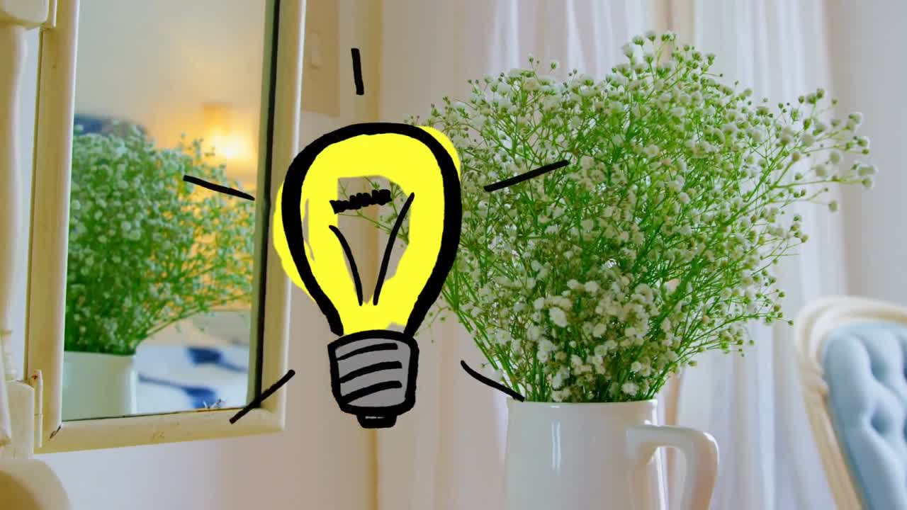 animación del icono de la bombilla sobre la sala de estar.